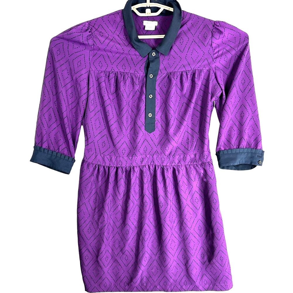 Dress L Purple Black Side Zip Long Sleeves Knee Length Indie Sleaze Mod Revival